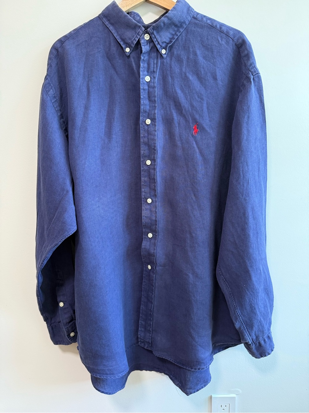 Vintage Ralph Lauren Blue 100% Linen Button-Down Oxford Shirt